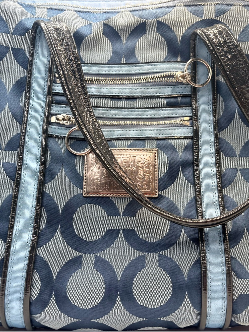 Coach Poppy Glam Tote Blue Op Art Signature Shoulder Bag Y2K - Picture 10 of 14